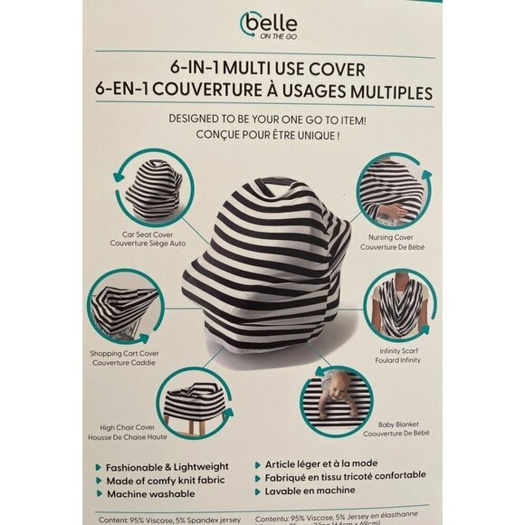 Belle On The Go 6 in 1 Multi Use Cover Striped High Chair Car Seat Nursing Wrap - Picture 9 of 15